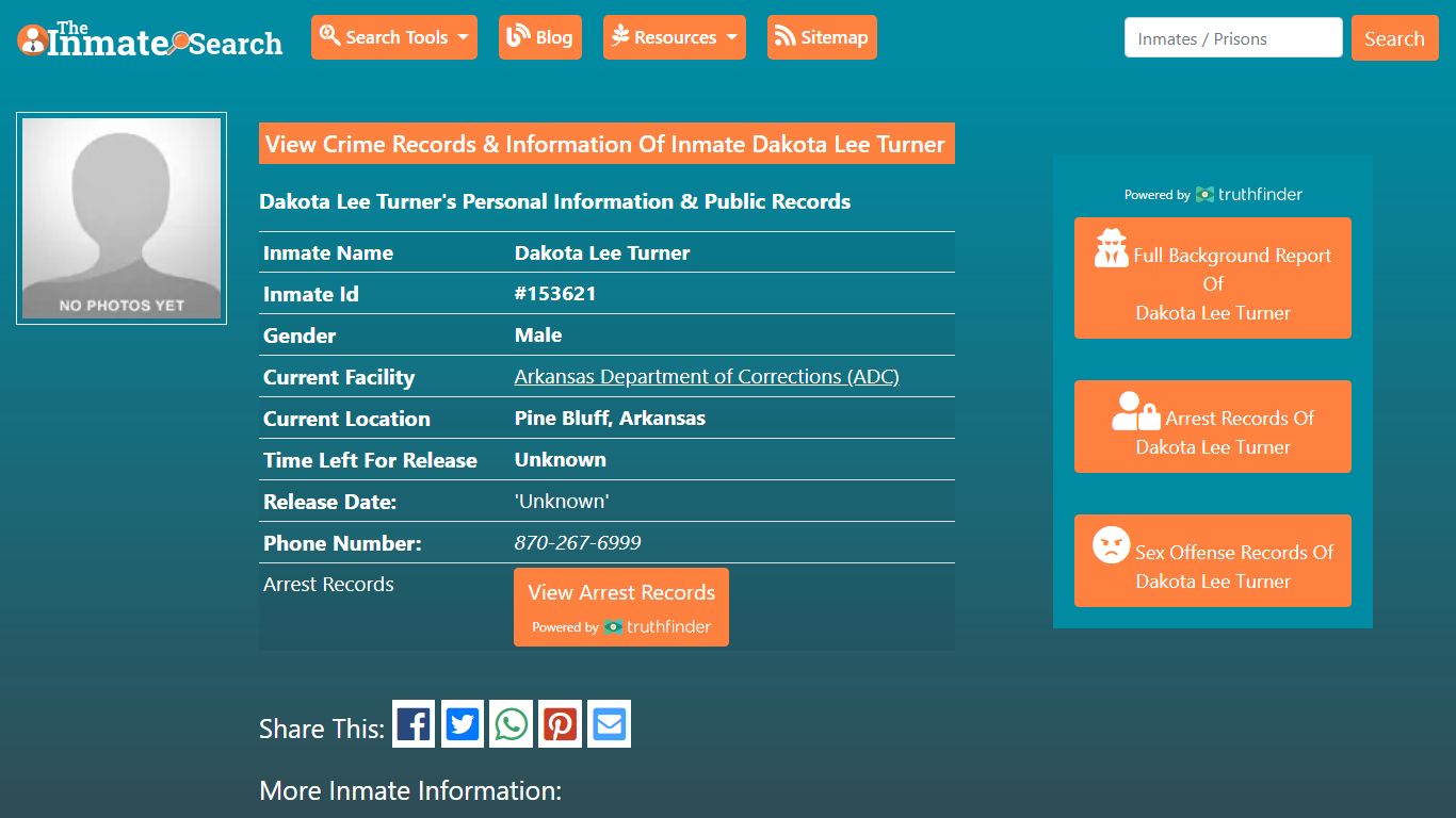 View Crime Records & Information Of Inmate Dakota Lee Turner